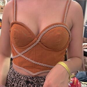 Back in 6 wks— Costume Suede Braided Crop Top in Earthy Tones